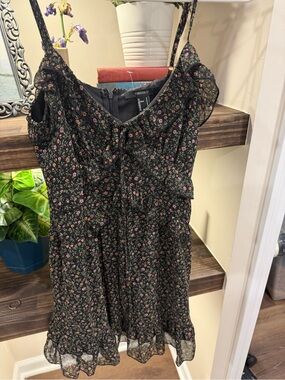 Forever 21 Black Floral Mini Dress with Pink & Cream Accents